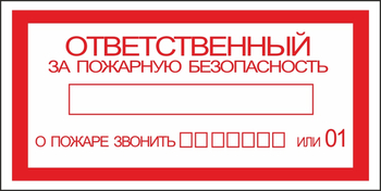 B43 ответственный за пожарную безопасность (пластик, 200х100 мм) - Знаки безопасности - Вспомогательные таблички - ohrana.inoy.org