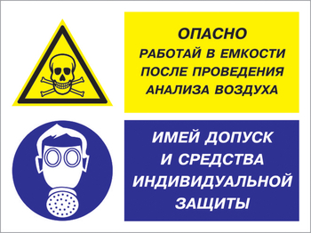 Кз 90 опасно - работай в емкости после проведения анализа воздуха. имей допуск и средства индивидуальной защиты. (пластик, 600х400 мм) - Знаки безопасности - Комбинированные знаки безопасности - ohrana.inoy.org